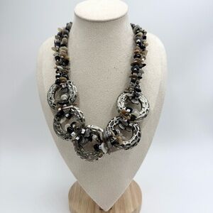 Vintage Cg Signed Gemstone Silver Tone Chain Chunky Statement Necklace